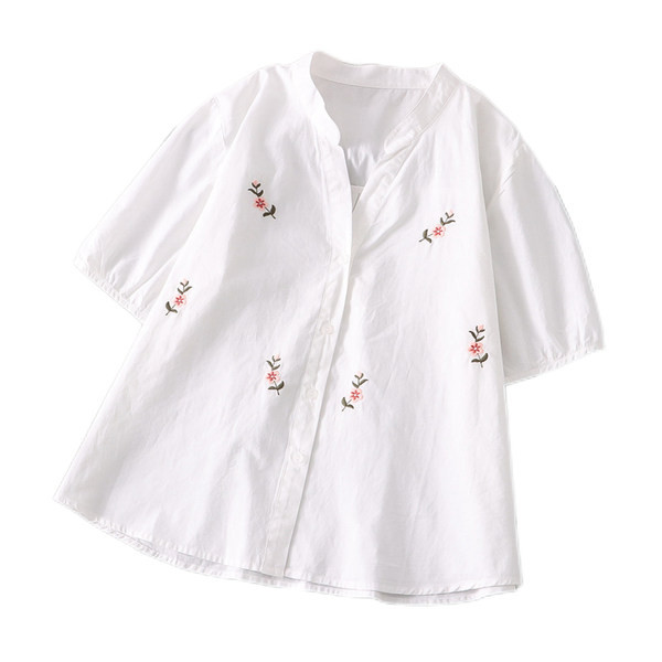 Μοντέρνο πουκάμισο για εγκύους με κέντημα και λαιμόκοψη V