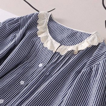 Карирана памучна риза с дантела за бременни
