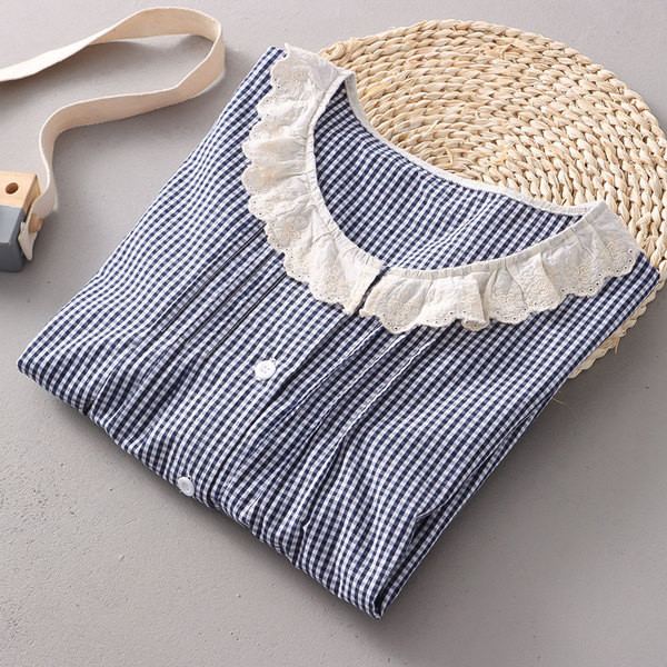 Καρό βαμβακερό πουκάμισο με δαντέλα για εγκυμοσύνη