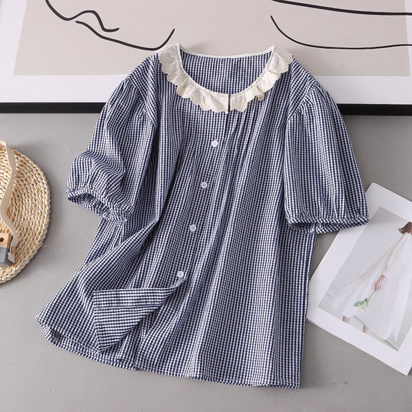 Καρό βαμβακερό πουκάμισο με δαντέλα για εγκυμοσύνη