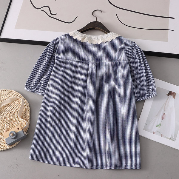 Καρό βαμβακερό πουκάμισο με δαντέλα για εγκυμοσύνη