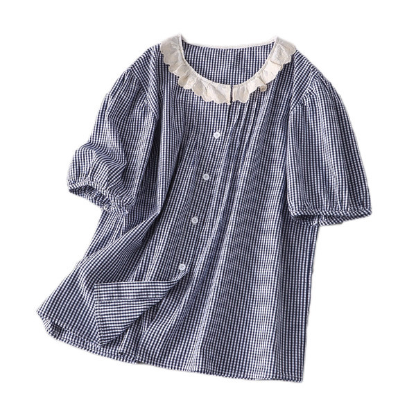 Καρό βαμβακερό πουκάμισο με δαντέλα για εγκυμοσύνη