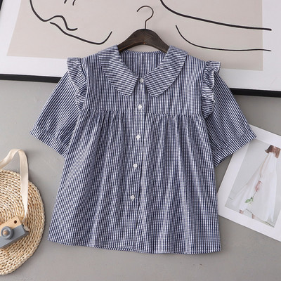 Μοντέρνο πουκάμισο εγκυμοσύνης με κλασικό γιακά και κοντό μανίκι