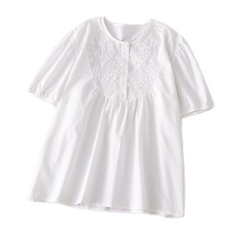 Лятна дамска риза с овално деколте за бременни -бял цвят