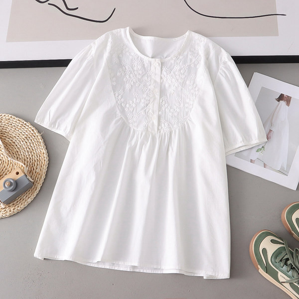 Ženska ljetna košulja s ovalnim izrezom za trudnice - bijela boja