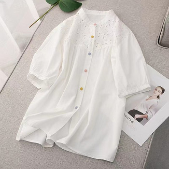 Широка памучна риза с цветни копчета за бременни