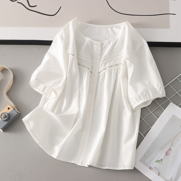 Široka pamučna trudnička košulja s čipkom