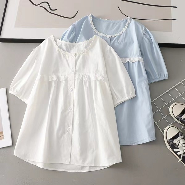 Βαμβακερό πουκάμισο εγκυμοσύνης με κέντημα και κούμπωμα με κουμπιά