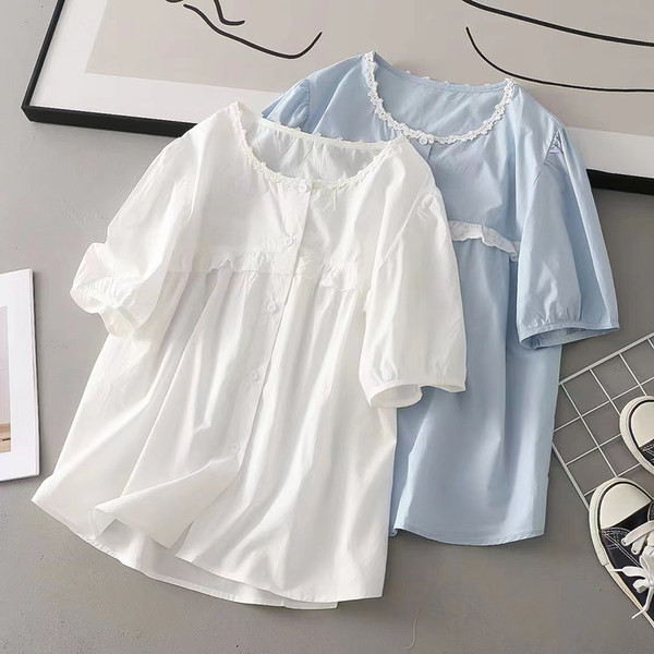 Βαμβακερό πουκάμισο εγκυμοσύνης με κέντημα και κούμπωμα με κουμπιά