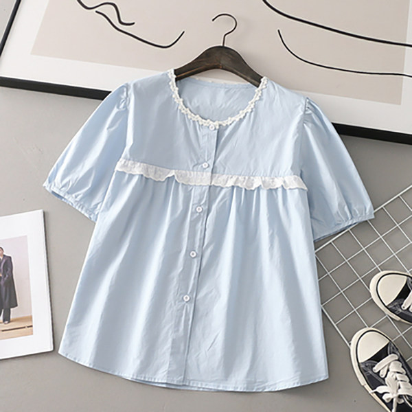 Βαμβακερό πουκάμισο εγκυμοσύνης με κέντημα και κούμπωμα με κουμπιά