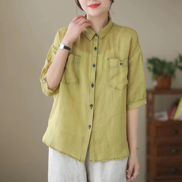 Καλοκαιρινό πουκάμισο με κλασικό γιακά και τσέπες εγκυμοσύνης