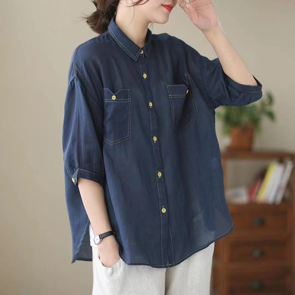 Καλοκαιρινό πουκάμισο με κλασικό γιακά και τσέπες εγκυμοσύνης