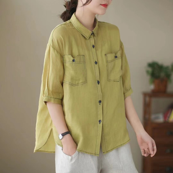 Καλοκαιρινό πουκάμισο με κλασικό γιακά και τσέπες εγκυμοσύνης