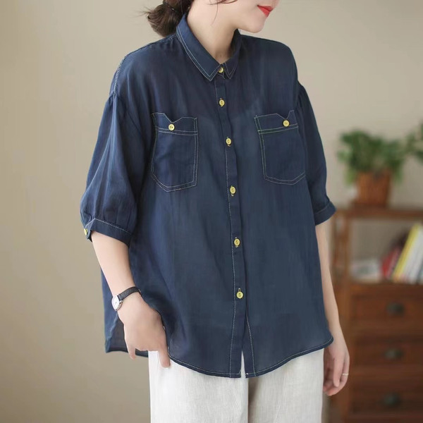 Καλοκαιρινό πουκάμισο με κλασικό γιακά και τσέπες εγκυμοσύνης