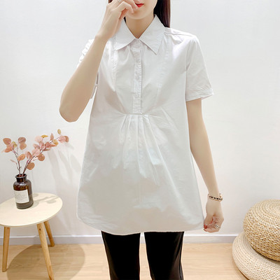 Cropped βαμβακερό πουκάμισο με κλασικό γιακά για εγκύους