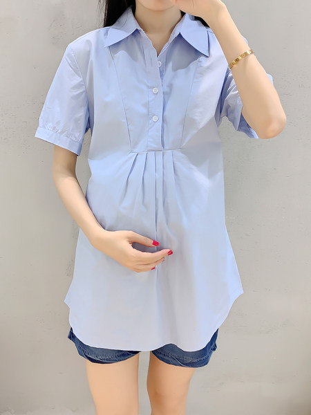 Cropped βαμβακερό πουκάμισο με κλασικό γιακά για εγκύους