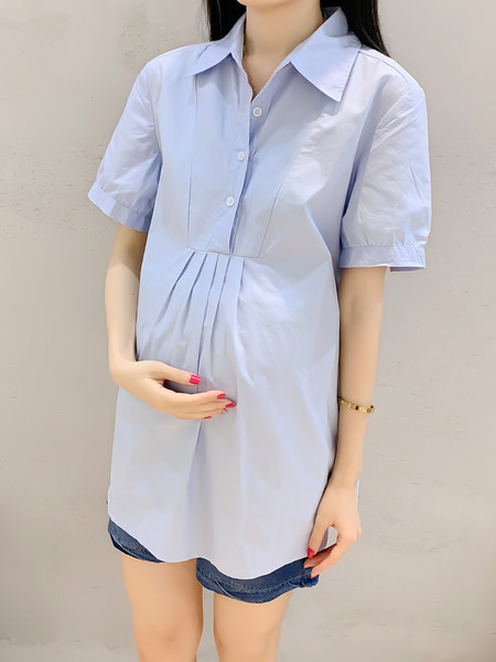 Cropped βαμβακερό πουκάμισο με κλασικό γιακά για εγκύους