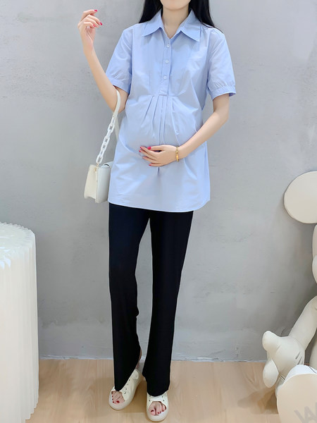 Cropped βαμβακερό πουκάμισο με κλασικό γιακά για εγκύους