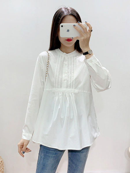 Jednobojna ženska košulja za trudnice s niskim ovratnikom