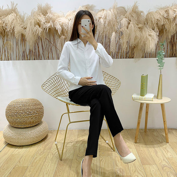 Γυναικείο πουκάμισο εγκυμοσύνης μονόχρωμο με κλασικό γιακά