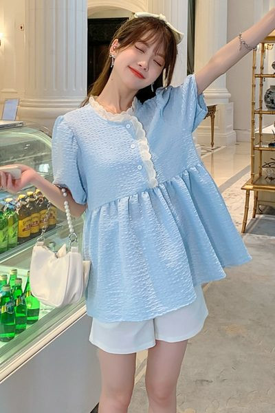 Κοντομάνικο καλοκαιρινό πουκάμισο εγκυμοσύνης με δαντέλα