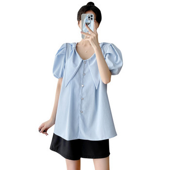 Модерна риза за бременни с V-образно деколте и закопчаване с копчета 