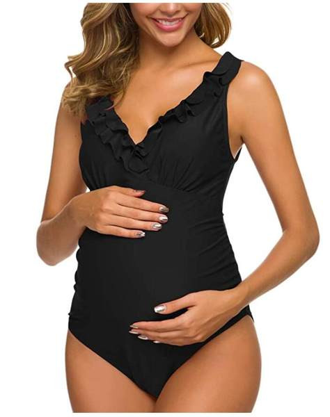 Moteriškas Nėščiųjų Ruched One Piece maudymosi kostiumėlis