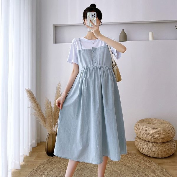 Vasarinė nėščiųjų suknelė trumpomis rankovėmis