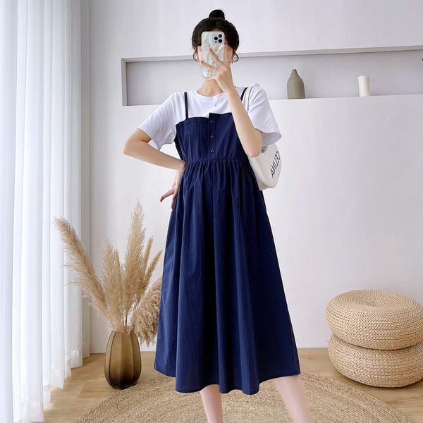 Vasarinė nėščiųjų suknelė trumpomis rankovėmis