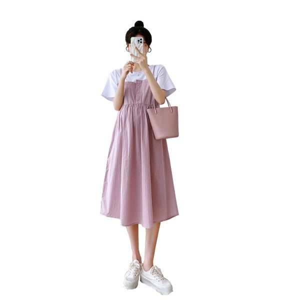 Vasarinė nėščiųjų suknelė trumpomis rankovėmis