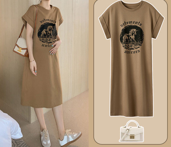 Duga labava trudnička haljina s printom