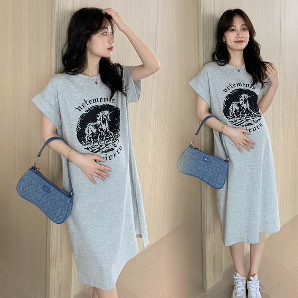 Duga labava trudnička haljina s printom