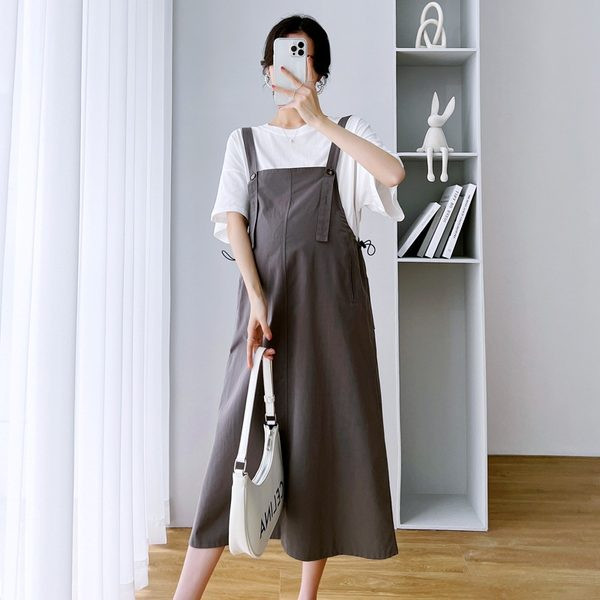 Novi model ljetne dvodijelne trudničke haljine s kratkim rukavima i vezicama