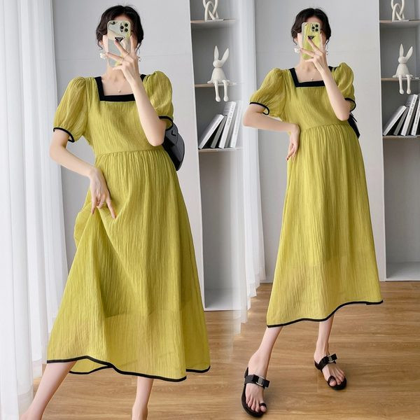 Duga ležerna haljina za trudnice s četvrtastim izrezom