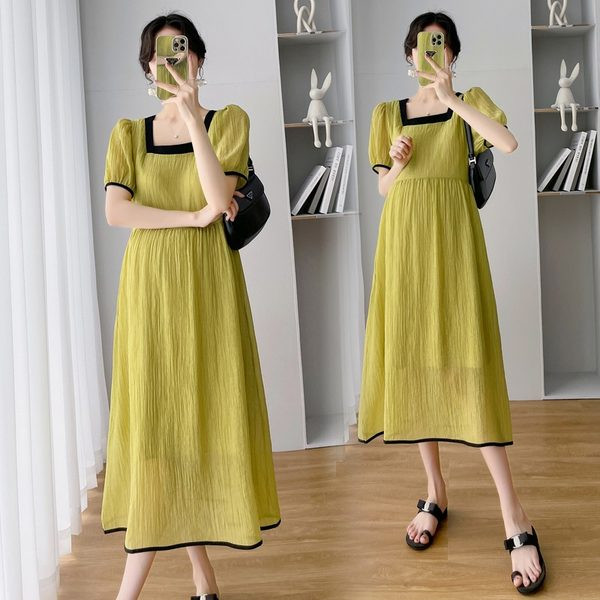 Duga ležerna haljina za trudnice s četvrtastim izrezom