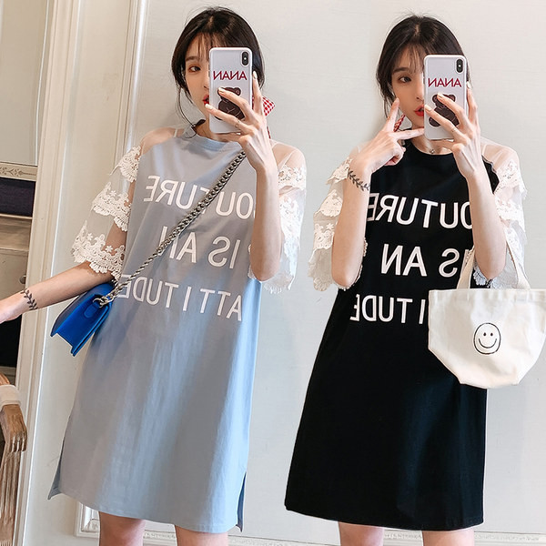 Pamučna trudnička haljina s čipkastim rukavima