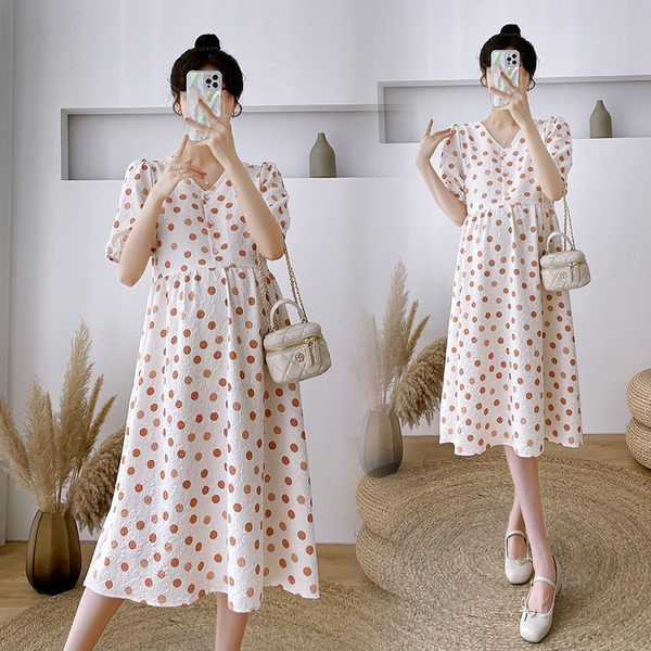 Ležerna trudnička haljina kratkih rukava s V izrezom