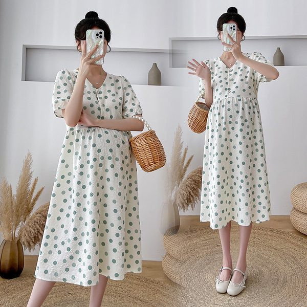 Ležerna trudnička haljina kratkih rukava s V izrezom