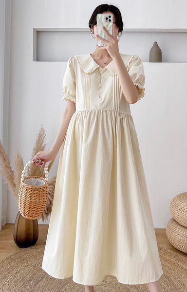 Vasariška nėščiųjų suknelė su siuvinėjimais