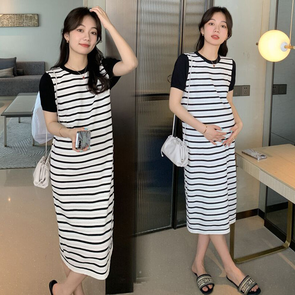 Γυναικείο ριγέ φόρεμα με οβάλ λαιμόκοψη