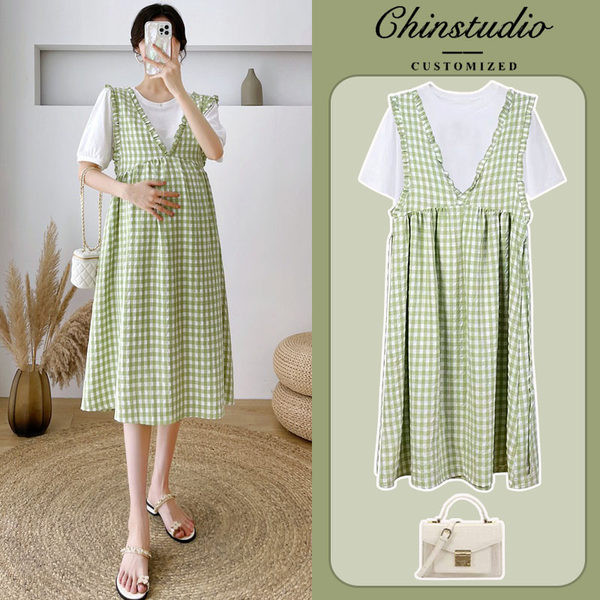 Karirana ženska trudnička haljina - dvije boje