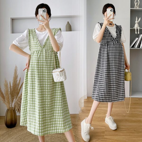 Karirana ženska trudnička haljina - dvije boje