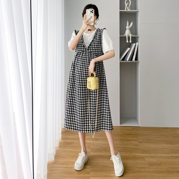 Karirana ženska trudnička haljina - dvije boje