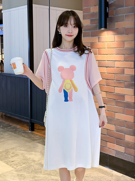 Βαμβακερό χαλαρό φόρεμα εγκυμοσύνης με φλοράλ στάμπα