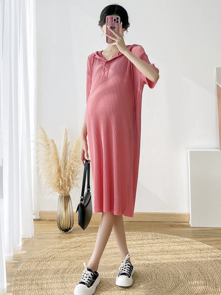 Μονόχρωμο μακρύ φόρεμα εγκυμοσύνης με λαιμόκοψη σε V