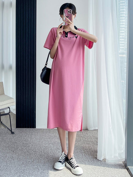 Ženska ležerna trudnička haljina - crna i roza boja