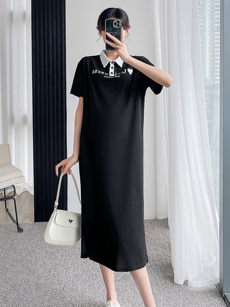 Ženska ležerna trudnička haljina - crna i roza boja