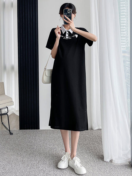 Ženska ležerna trudnička haljina - crna i roza boja