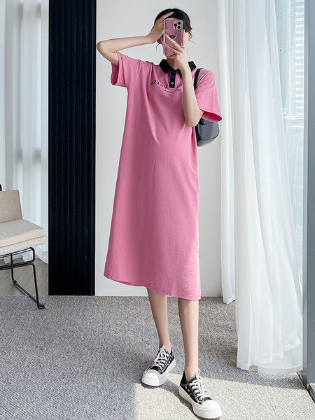 Ženska ležerna trudnička haljina - crna i roza boja