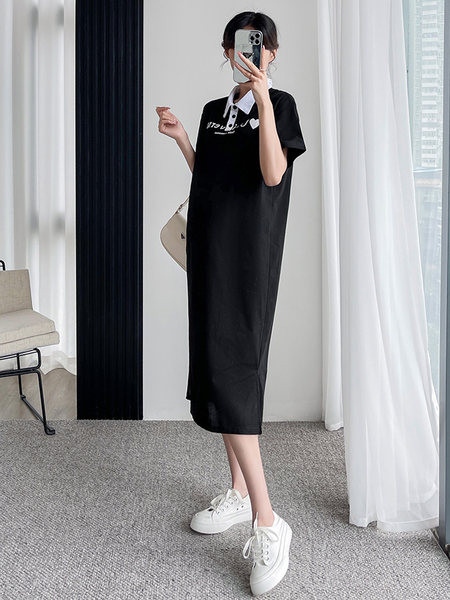 Ženska ležerna trudnička haljina - crna i roza boja